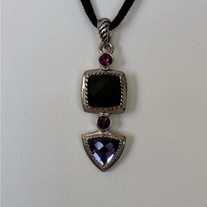 NWT Lia Sophia Silver-Tone Black & Purple Geometric Pendant Necklace